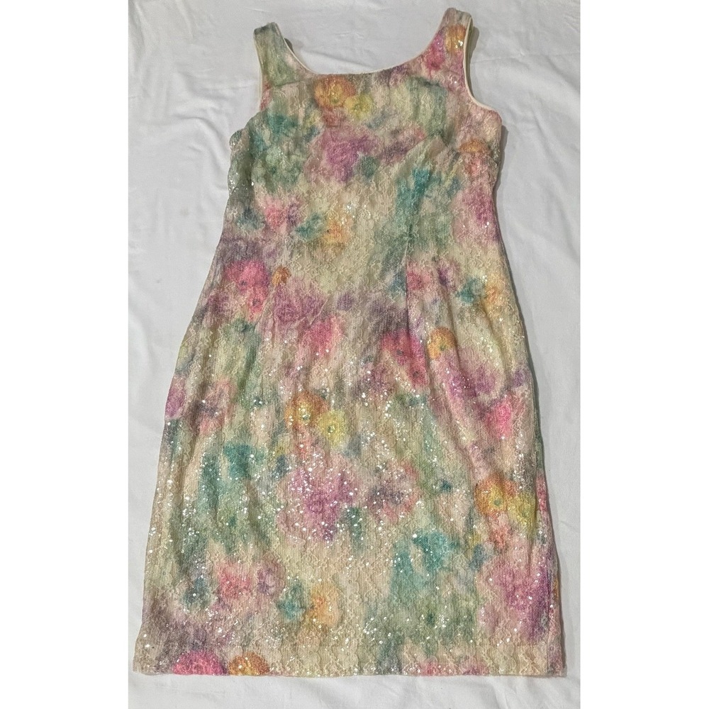Studio‎ One New York Floral Sequin Lace Sheath Dress Multi Color Pastel Size 10